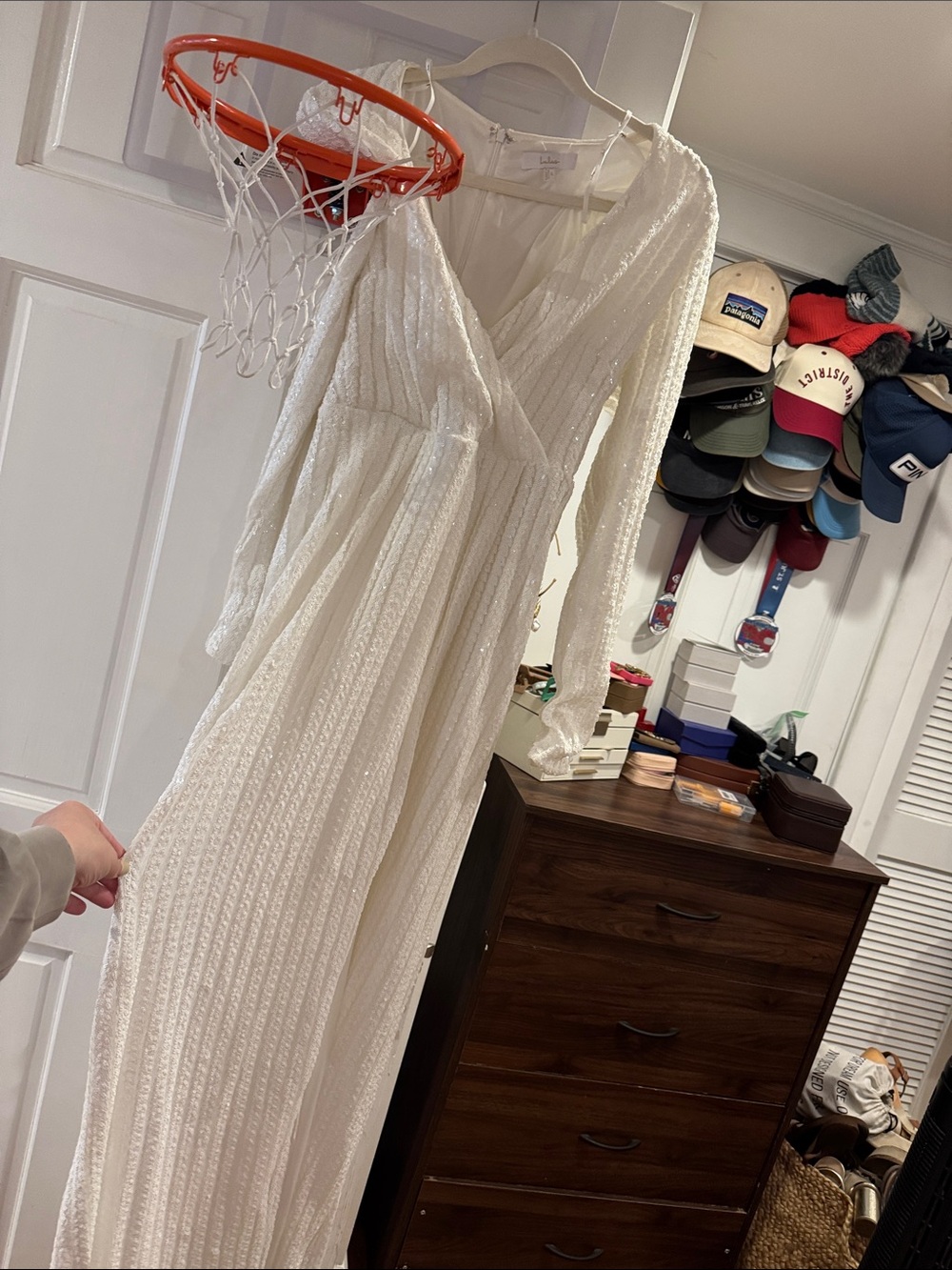 LULUS WHITE SEQUIN MAXI DRESS WITH SLIT